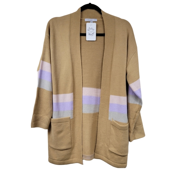 Miss Sparkling Tan Striped Cardigan - Picture 1 of 8